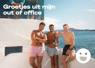 Groetjes Uit Mijn Out Of Office Foto Met Mannen Aan Zee Vakantie Kaart