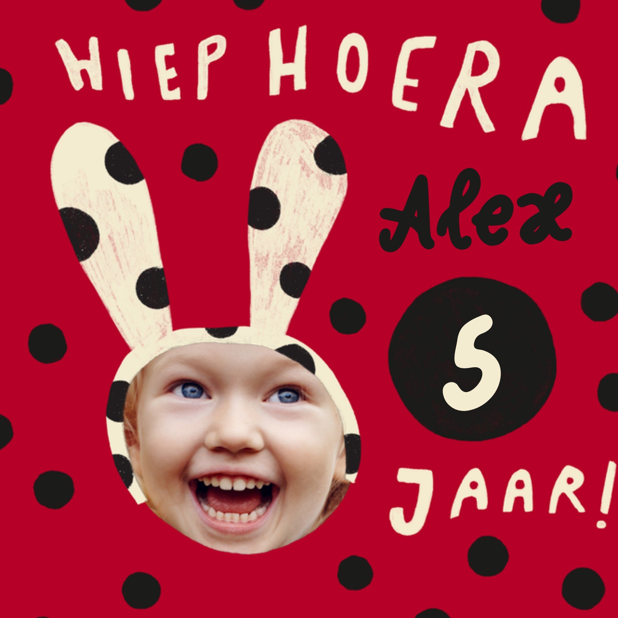 Greetz Verjaardagskaart Hiep Hoera 5 Jaar Aanpasbare foto enn tekst Vierkant
