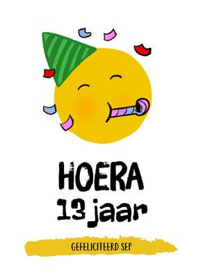 Geïllustreerde Smiley Met Feesthoed 13e Verjaardag Kaart