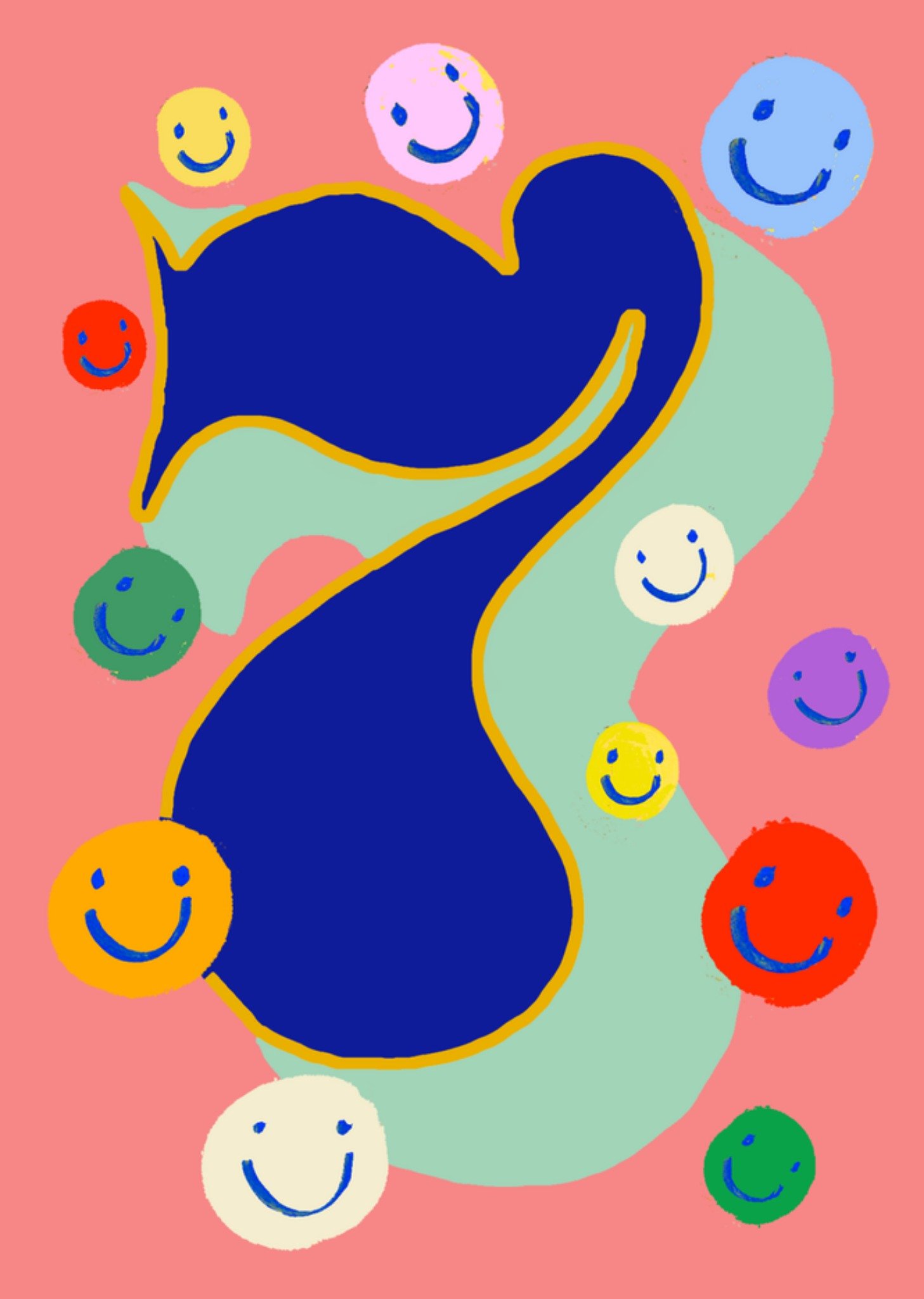 Verjaardagskaart 7e verjaardag Geïllustreerd nummer 7 met smileys Kaart Eleanor Bowmer