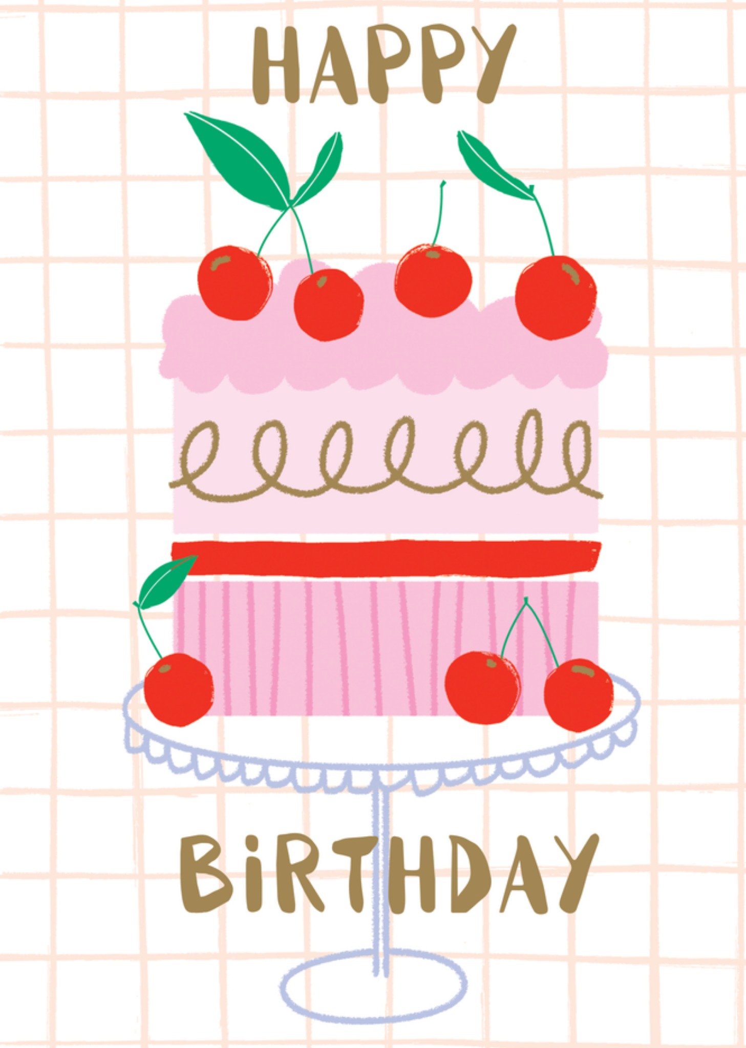 Verjaardagskaart Happy Birthday Cherry Cake Illustrated Kaart TMS
