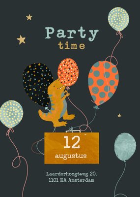 Party Time Geïllustreerde Dinosaurus Met Ballonnen Uitnodiging Kaart