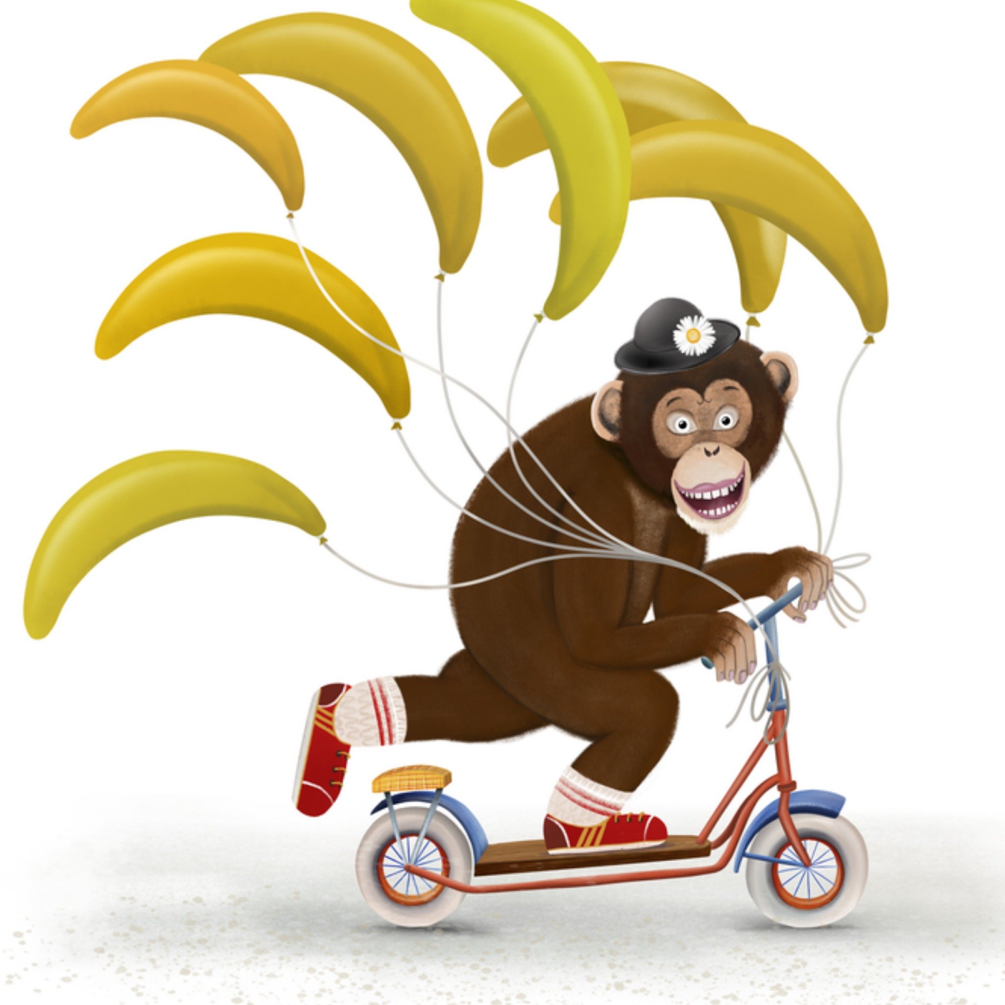 Patricia Hooning Beterschapskaart Aap met bananen Vierkante Kaart Fishuals