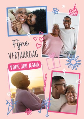 Fijne Verjaardag Voor Jou Mama Leuke Doodle Foto-Uploadkaart