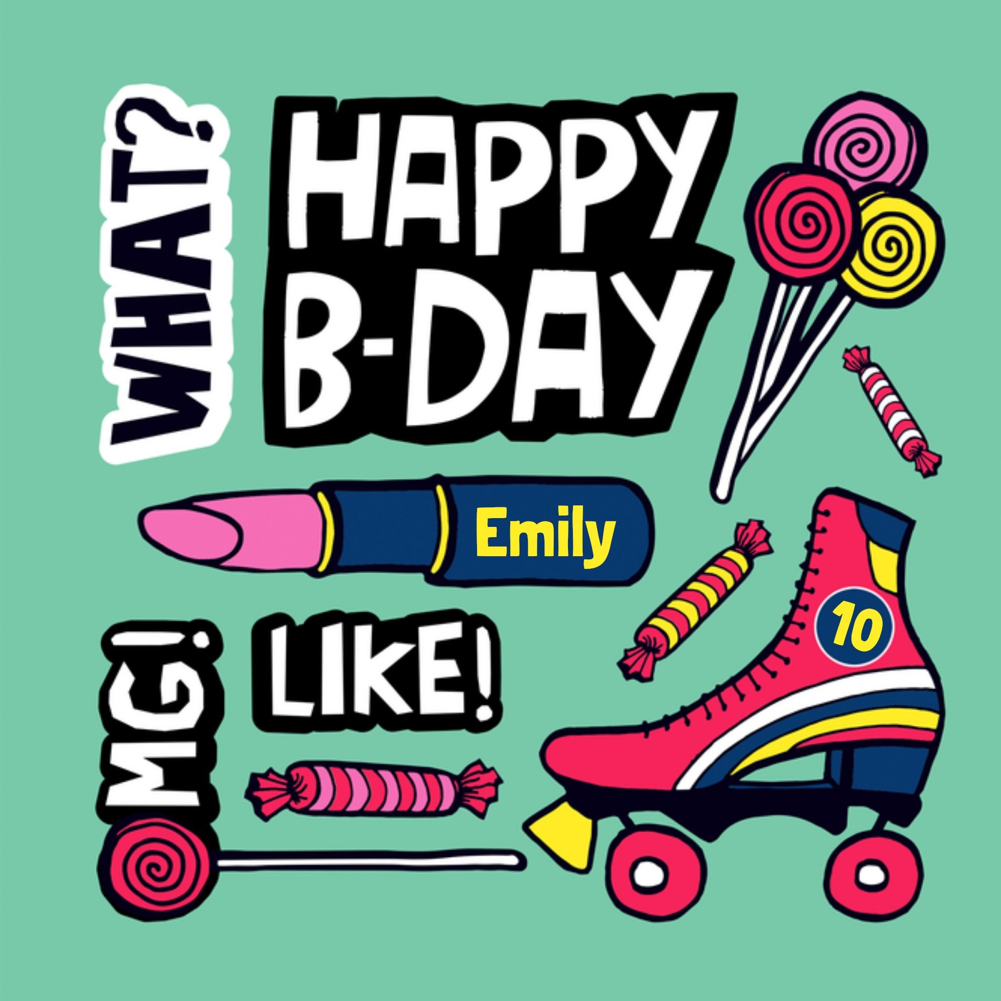 Verjaardagskaart 10 What? Happy B-Bay OMG! Like! Vierkante Kaart Fishuals