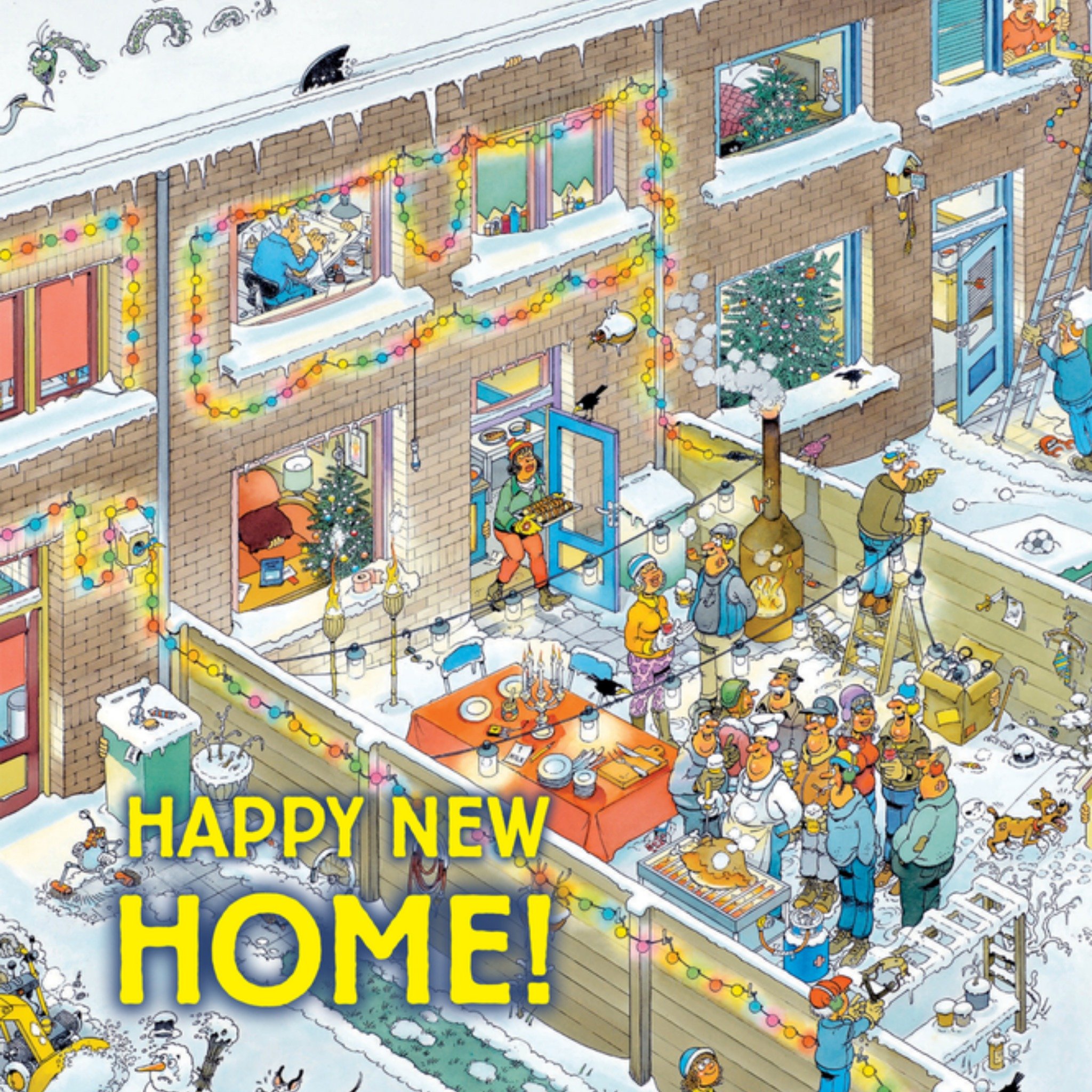 Nieuwe woning sneeuw Vierkante Kaart Jan van Haasteren