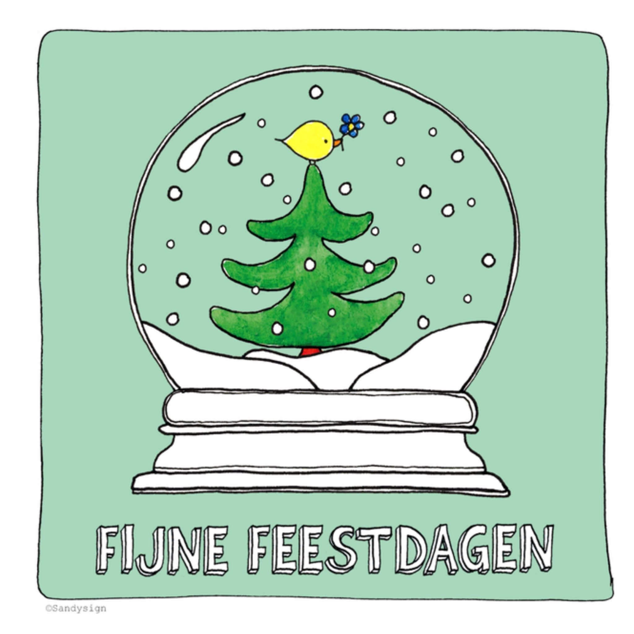 Kerstkaart snowglobe Sandysign