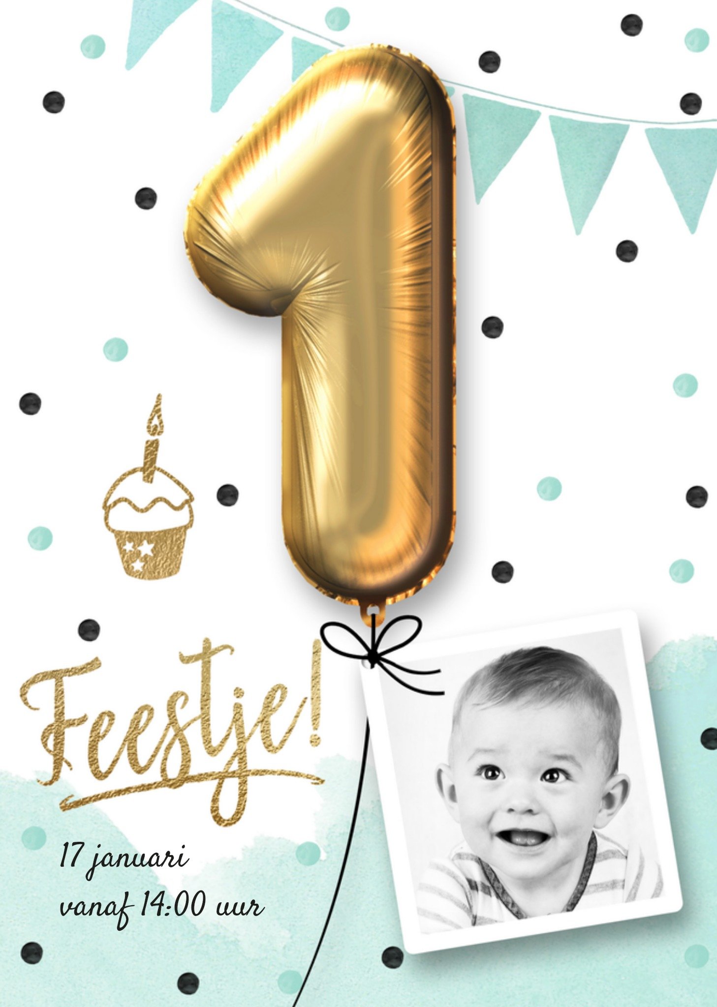 Uitnodiging Kinderfeestje 1 jaar Kaart Luckz