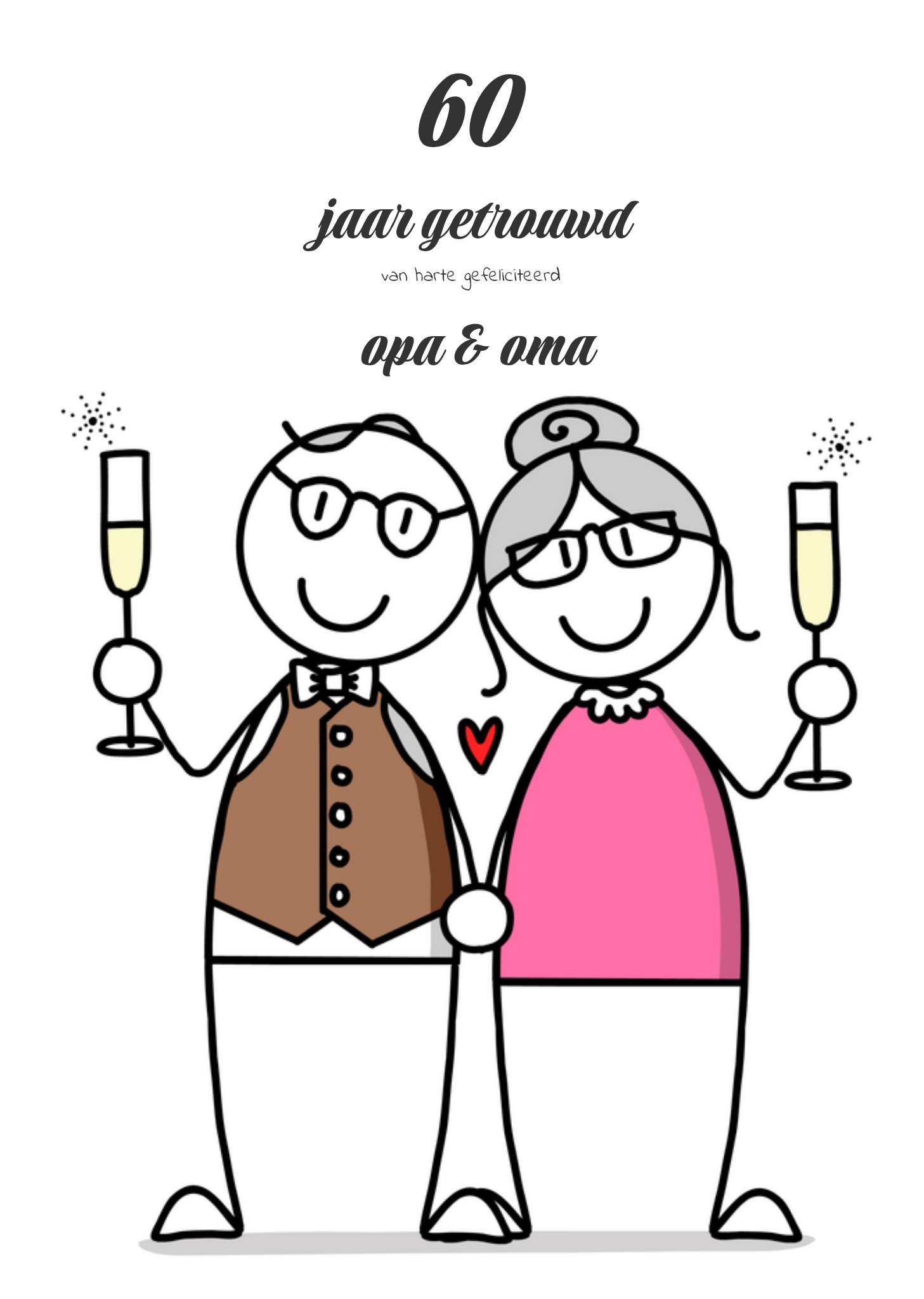 Huwelijksjubileum opa en oma Kaart YH Tekent