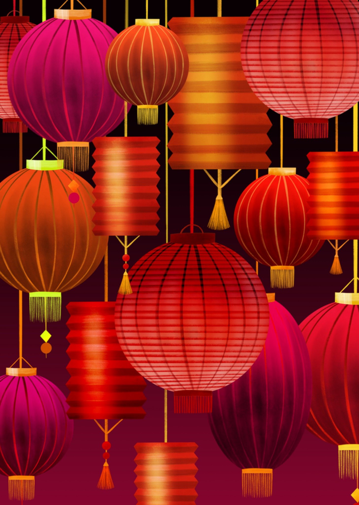 Chinees Nieuwjaar lampionnen Kaart Greetz