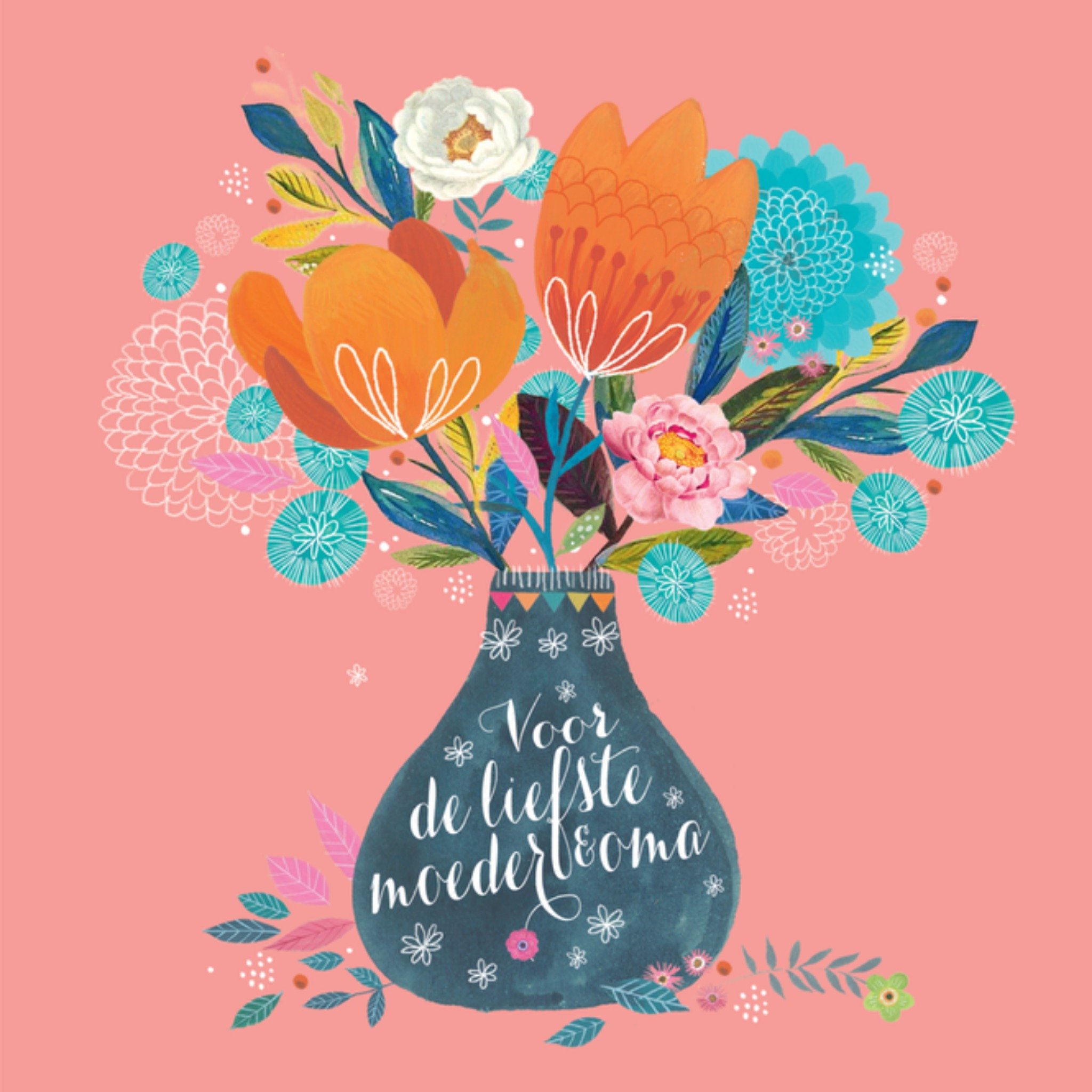 Moederdagkaart bloemen vaas Vierkante Kaart Paperclip