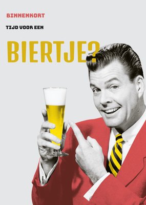 Binnenkort Tijd Voor Een Biertje Retro Man Met Bier Uitnodiging Kaart