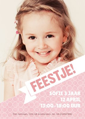 Uitnodiging Kinderfeestje | Foto | Meisje | Roze