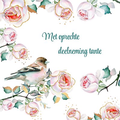Geïllustreerde Aquarel Vogel Met Bloemen Deelneming Tante Kaart