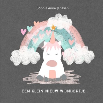 Een Klein Nieuw Wondertje Geïllustreerde Eenhoorn Geboorte Kaart
