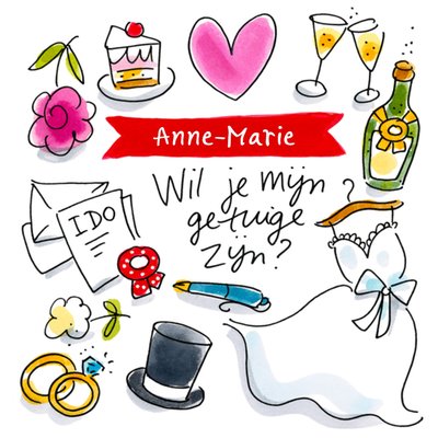 Wil Je Mijn Getuige Zijn Geïllustreerde Bruiloft Kaart