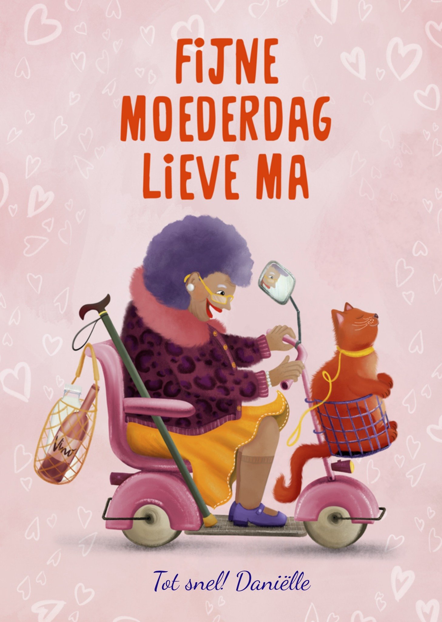 Moederdagkaart oude dame op scooter Kaart Fishuals