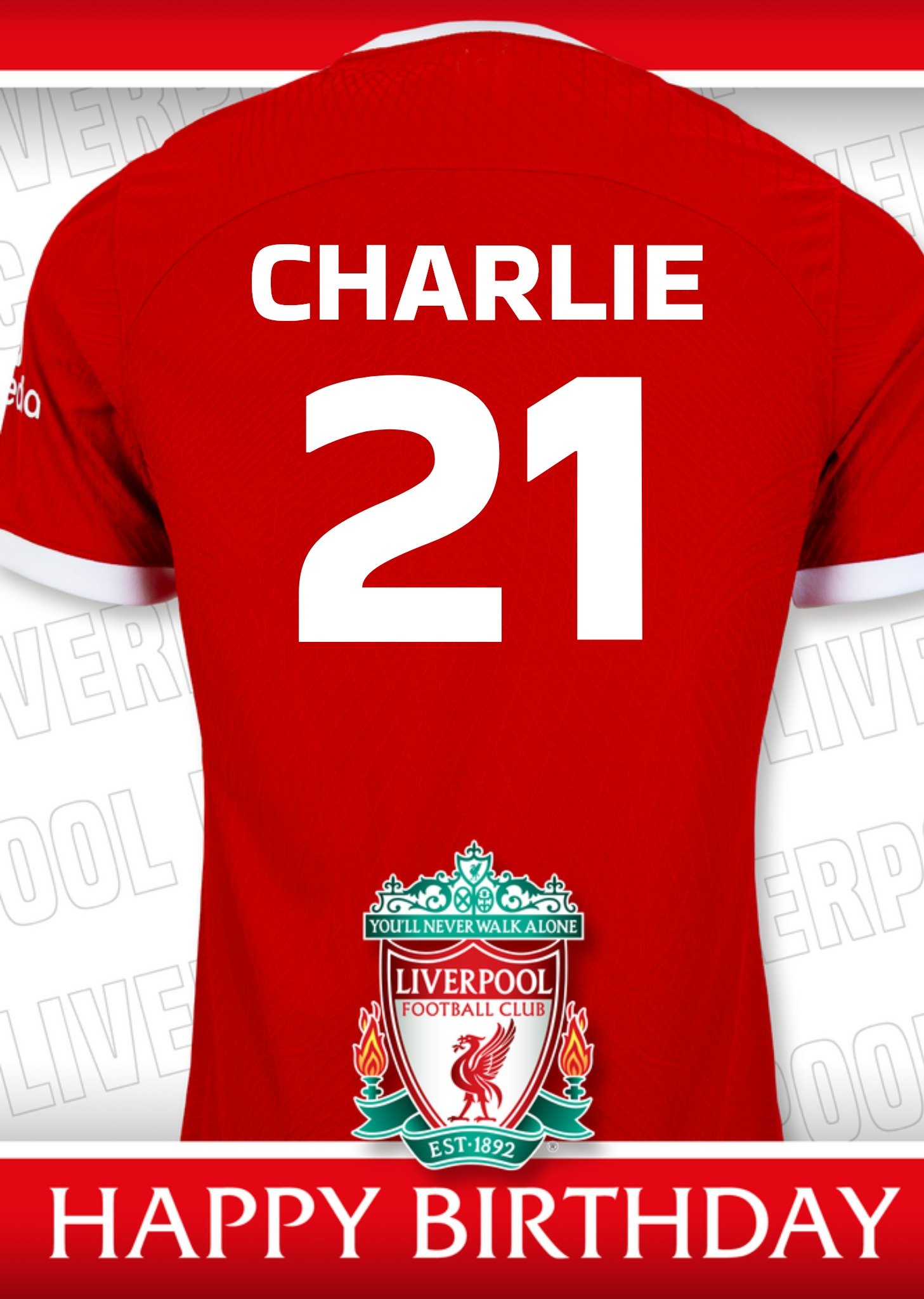 Liverpool F.C. - Verjaardagskaart - Voetbal shirt - Met naam