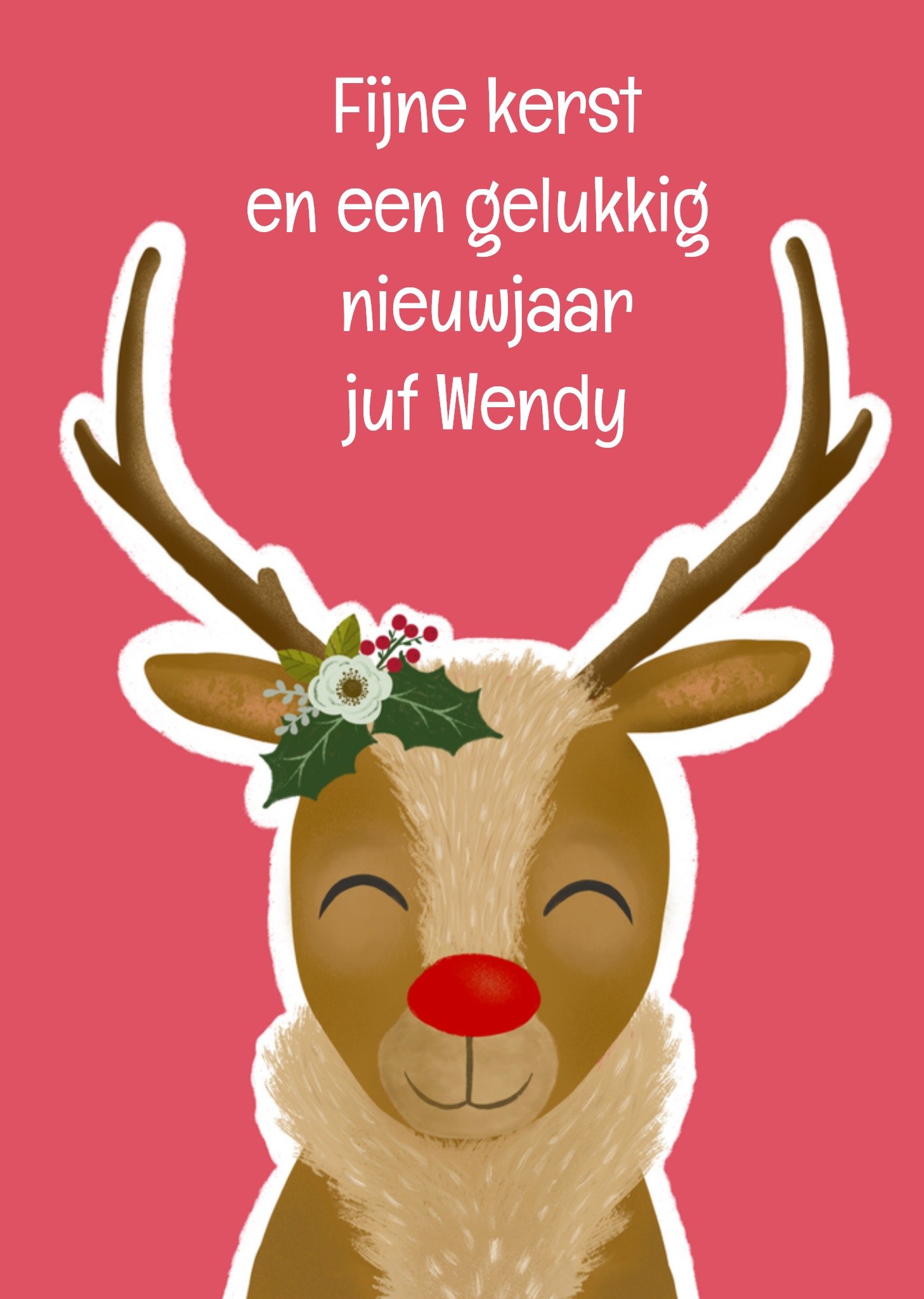 Kerstkaart Rendier Juf Tsjip