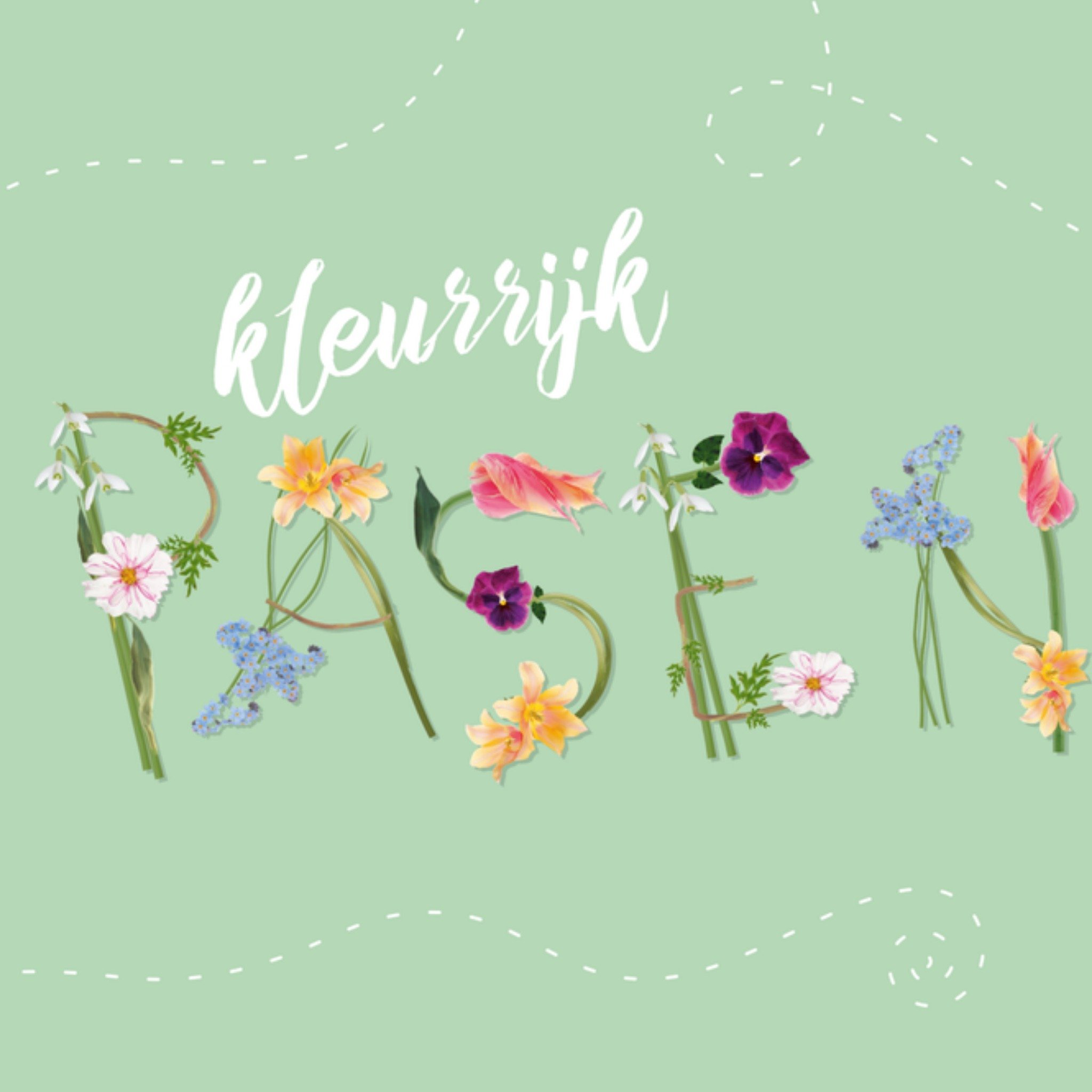 Paaskaart bloemen Vierkante Kaart Paperclip