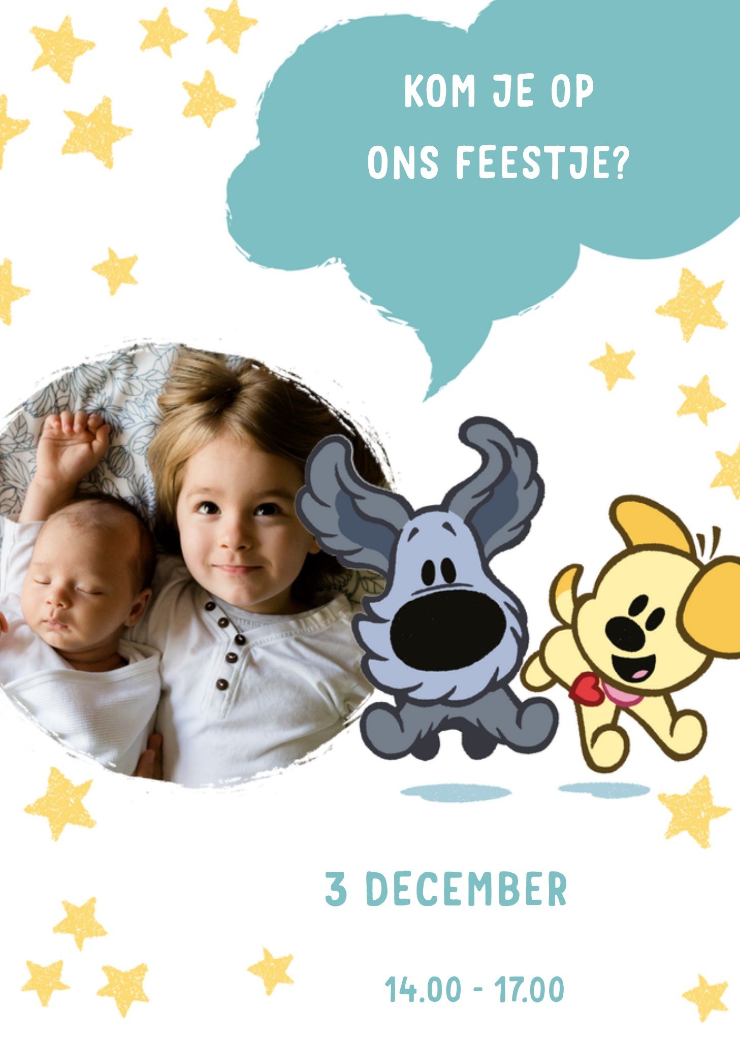 Uitnodiging kinderfeestje fotokaart Ansichtkaart Woezel en Pip