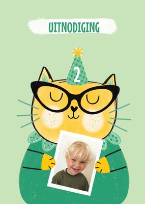 Geïllustreerde Kat Foto Upload 2e Verjaardag Uitnodiging Kaart