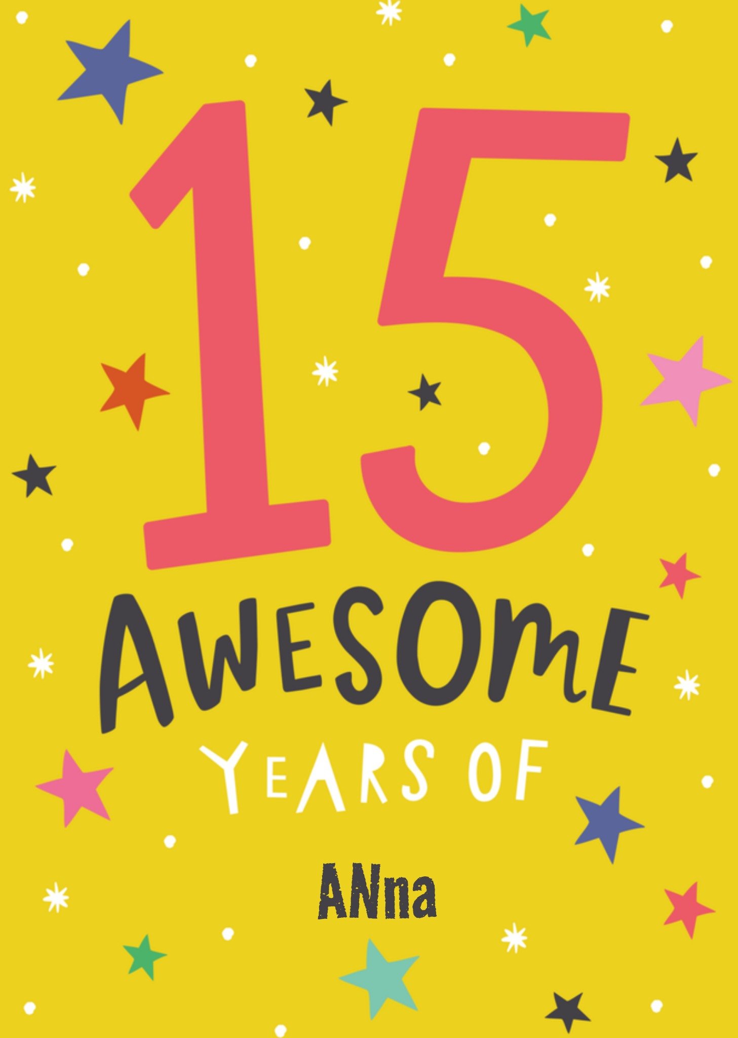 Verjaardagskaart 15 jaar naam Kaart Dotty Black