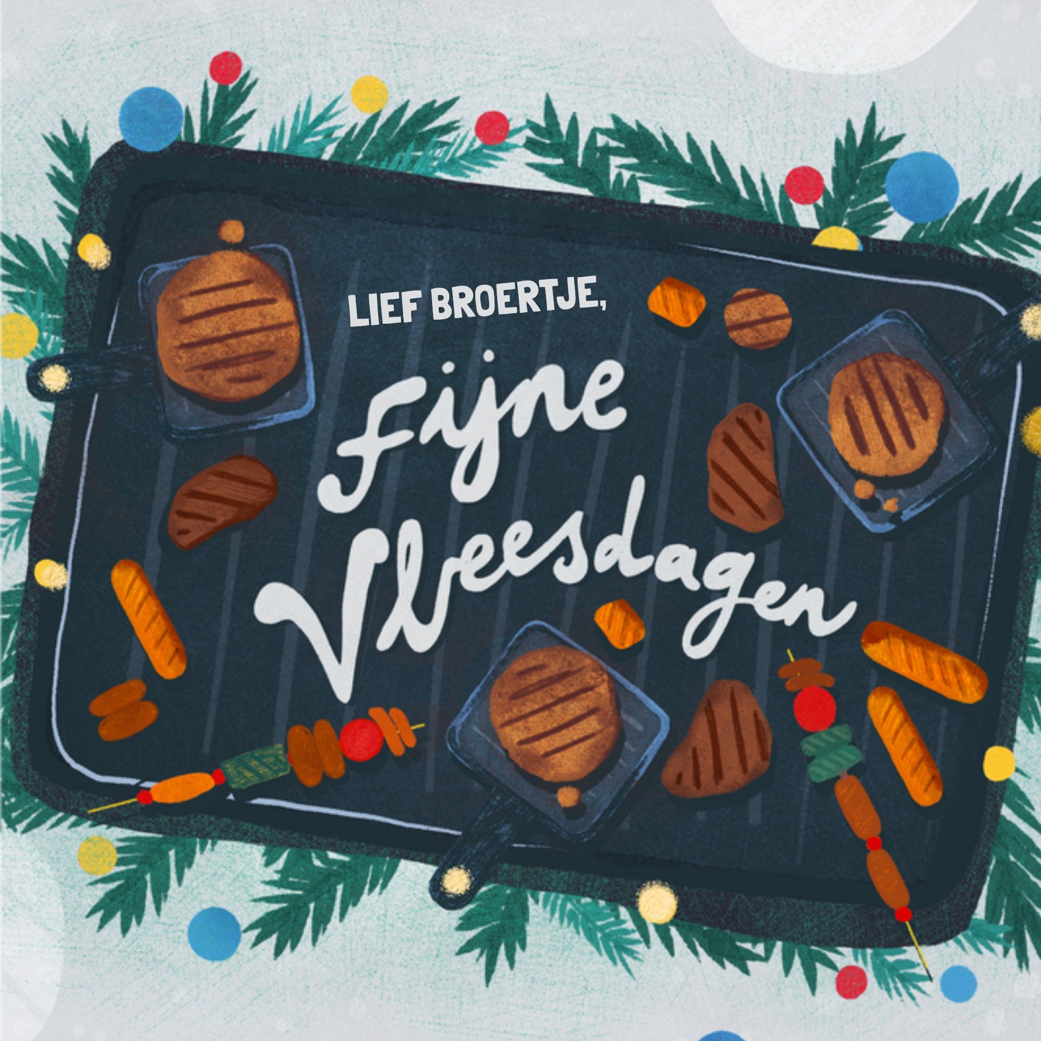 Greetz Kerstkaart Fijne vleesdagen Aanpasbare tekst Vierkant
