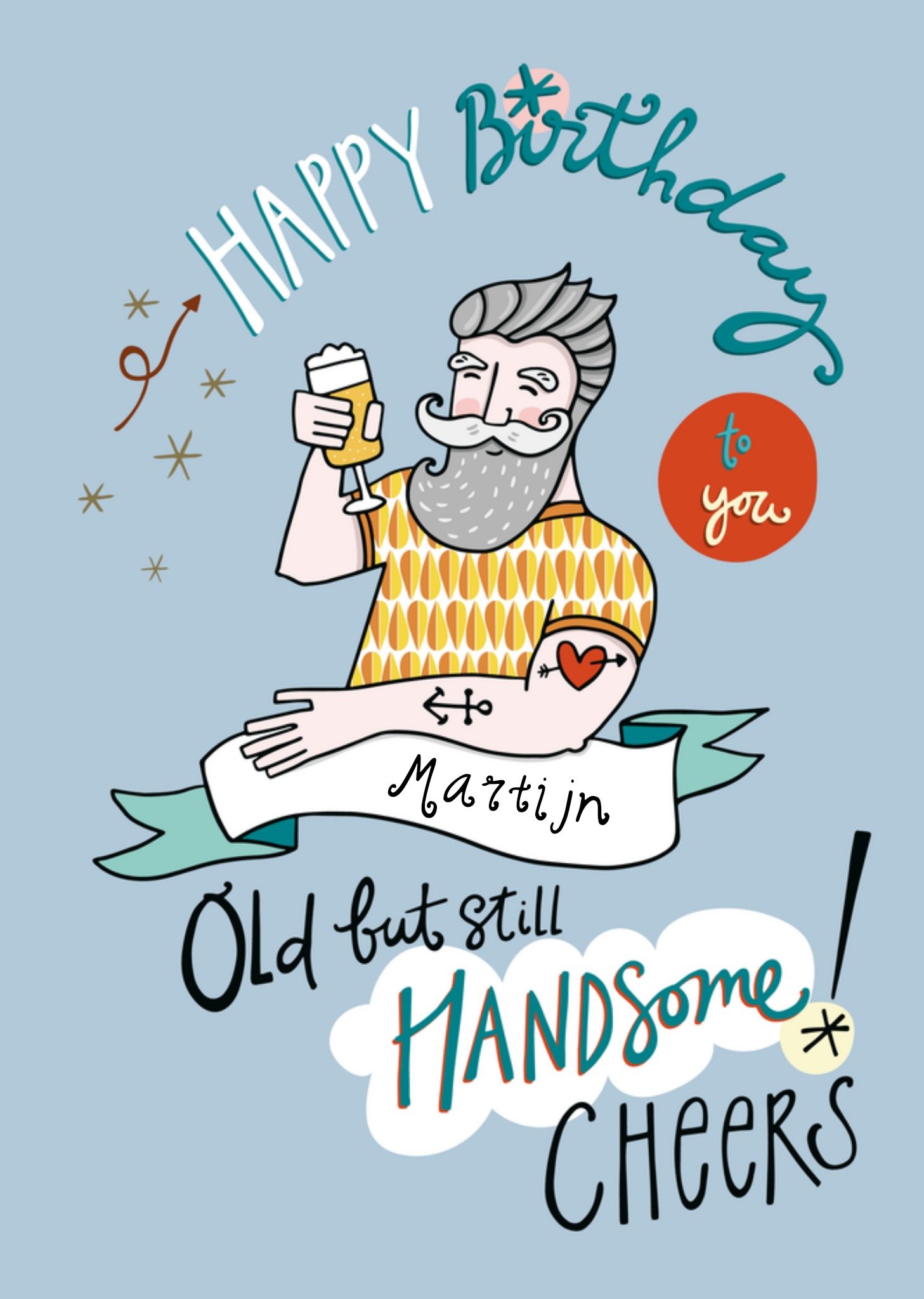 Verjaardagskaart Tattoo man Kaart Funny Side Up