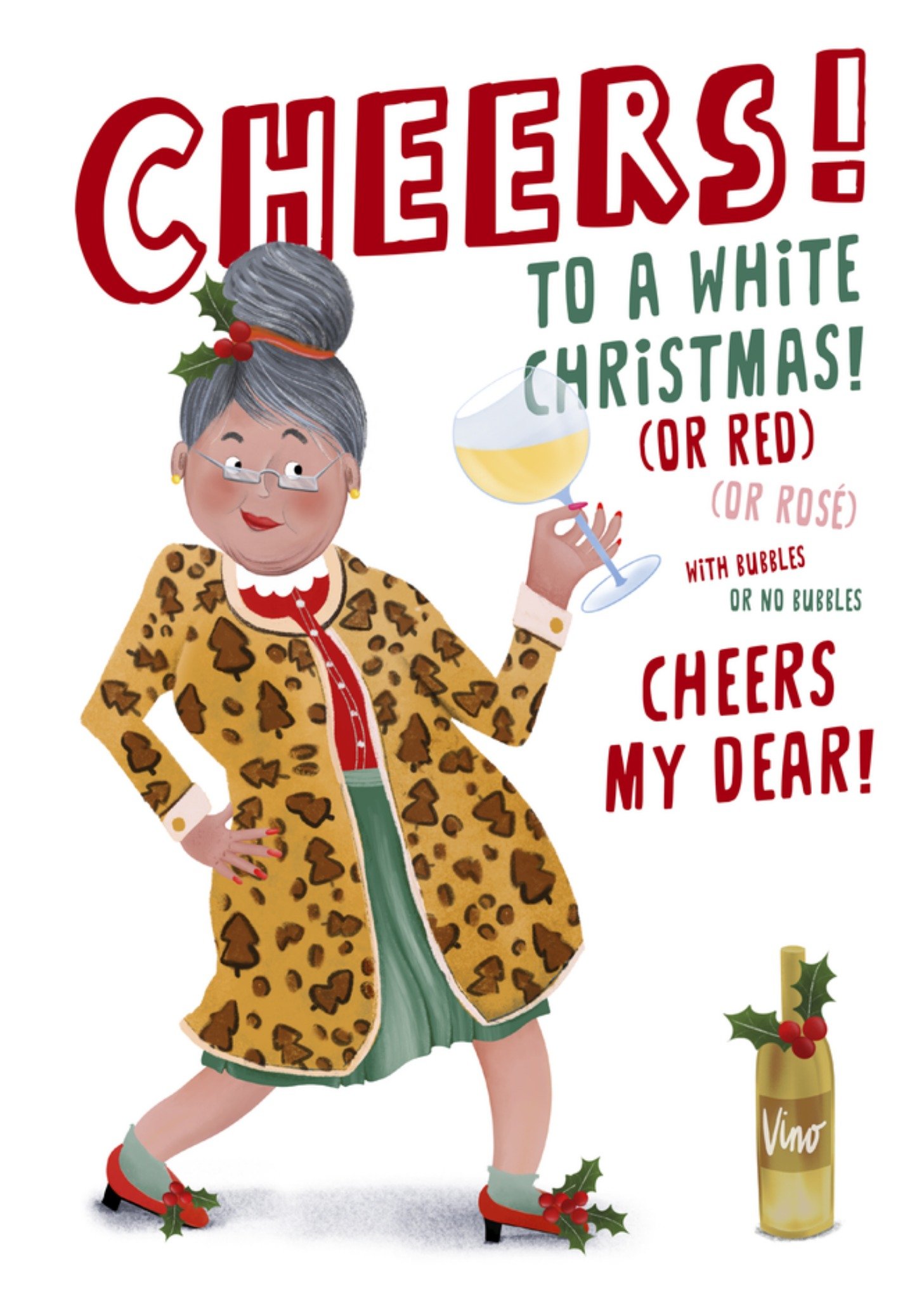 Patricia Hooning Kerstkaart Cheers! Vino Fishuals