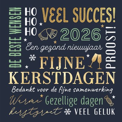 Bedankt Voor De Fijne Samenwerking Goudkleurig Typografisch Kerst En Nieuwjaar Kaart