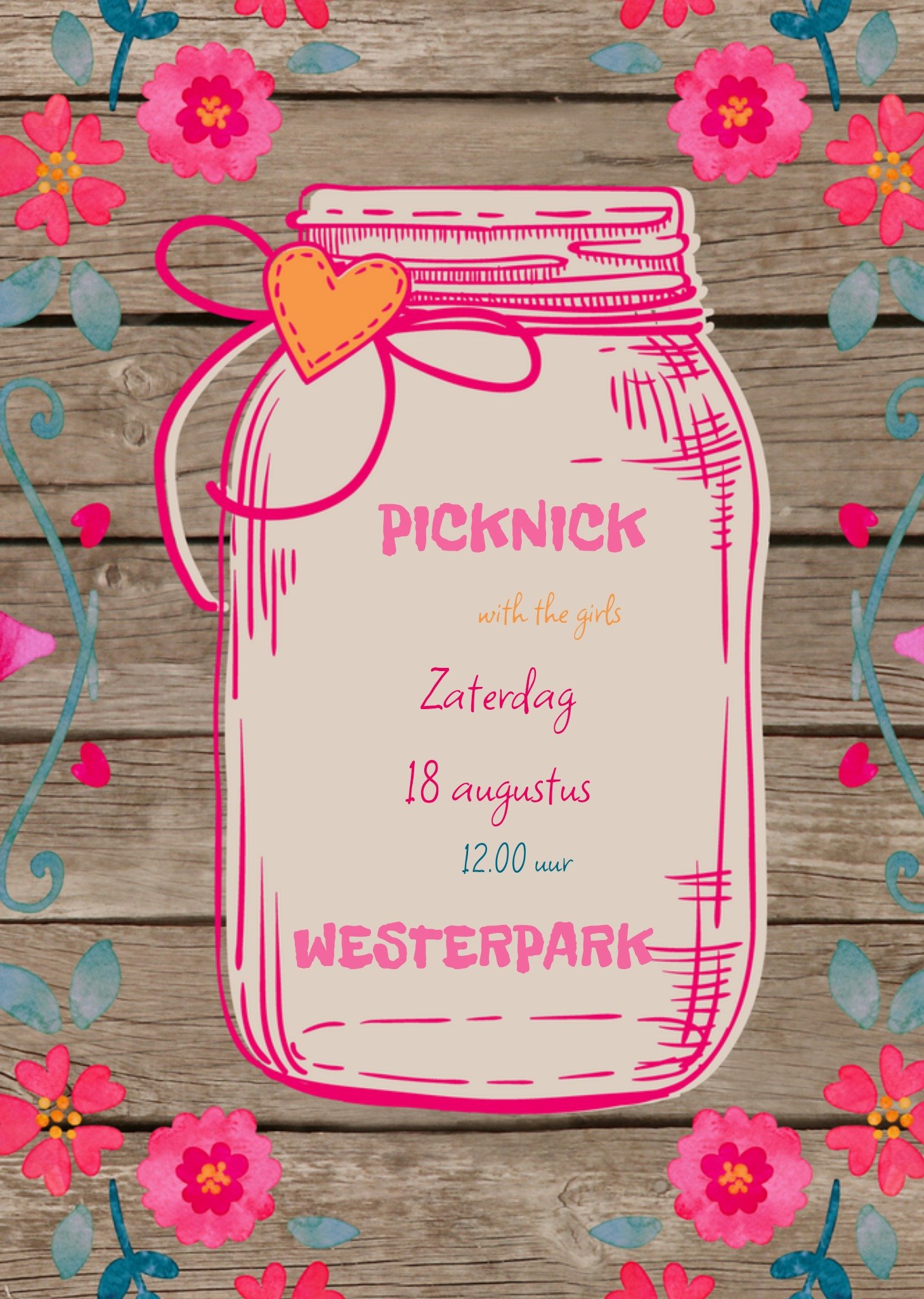 Uitnodiging etentje Pot Roze Bloemen Kaart Greetz