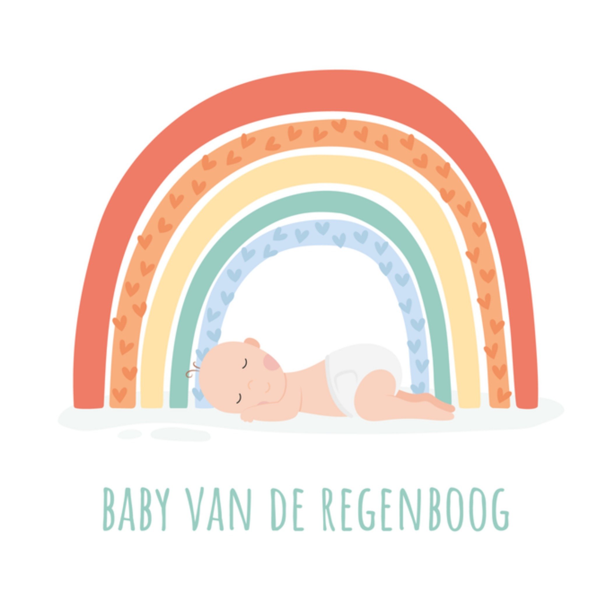 Kleine Vlindervoetjes Geboortekaart Regenboog kindje Vierkant