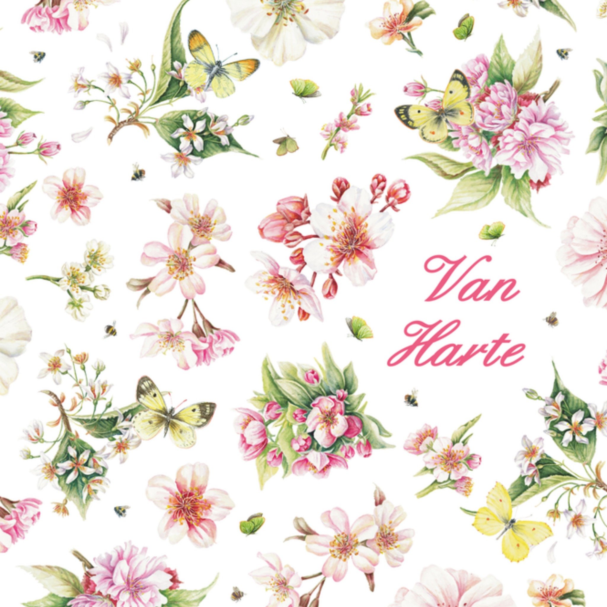 Bloemen met enkele vlinder Vierkante Kaart Janneke Brinkman