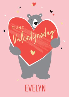 Geïllustreerde Beer Met Hart Valentijnsdag Kaart