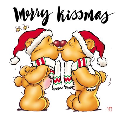 Merry Kissmas Geïllustreerde Beren Kerstmis Kaart