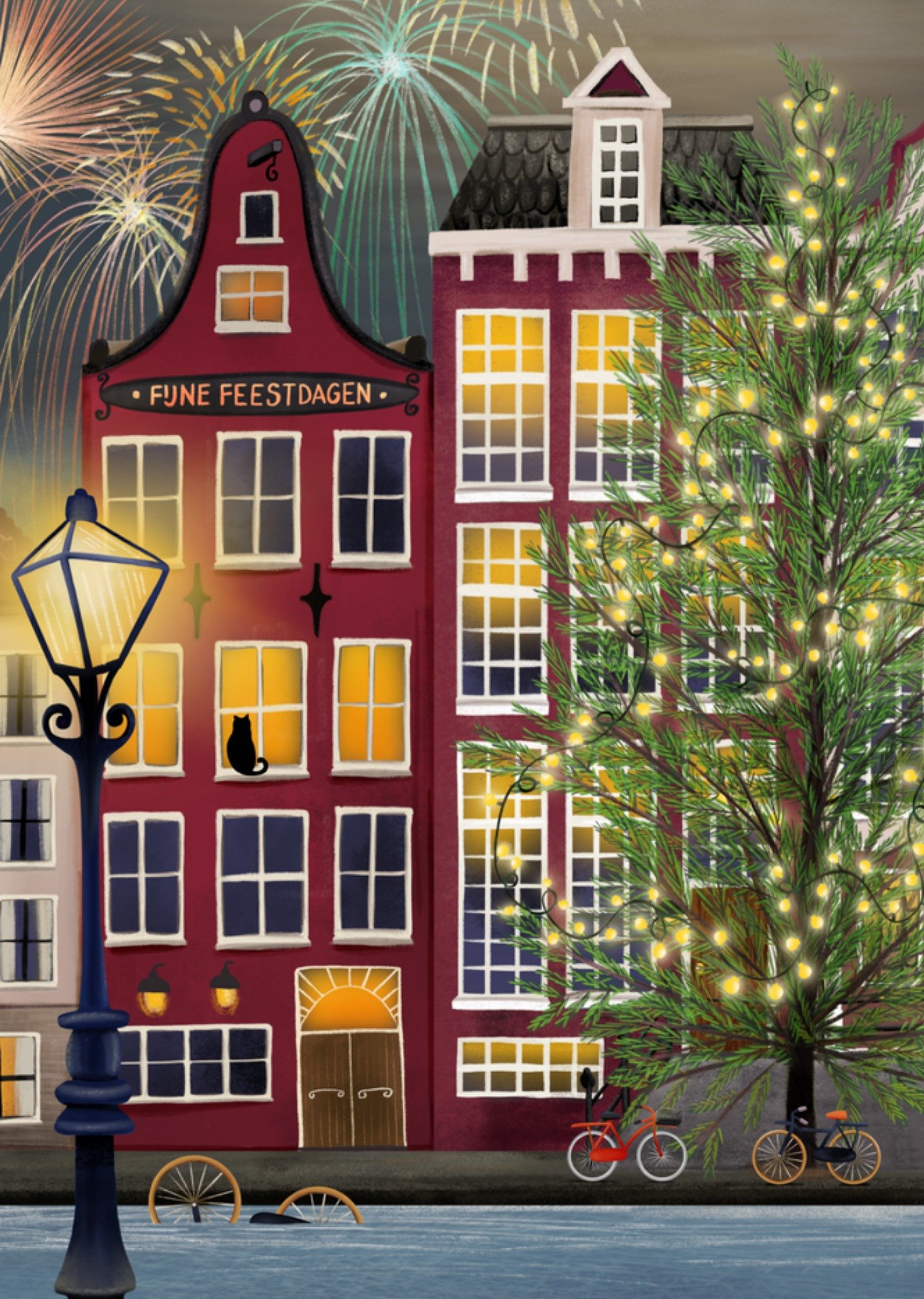 Greetz Nieuwjaarskaart grachtenpand Standard Card