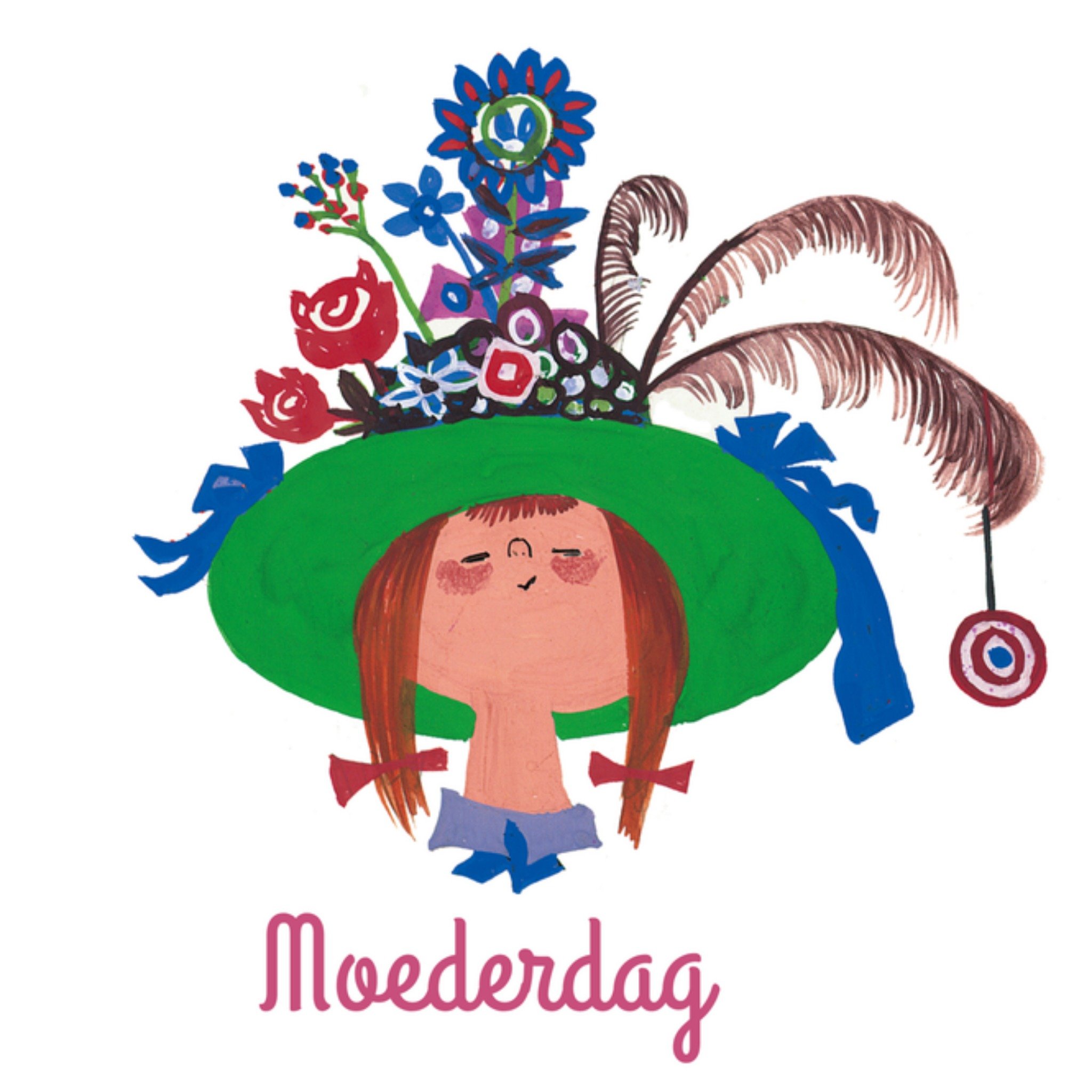 Moederdagkaart bloemen hoed Vierkante Kaart Fiep Westendorp