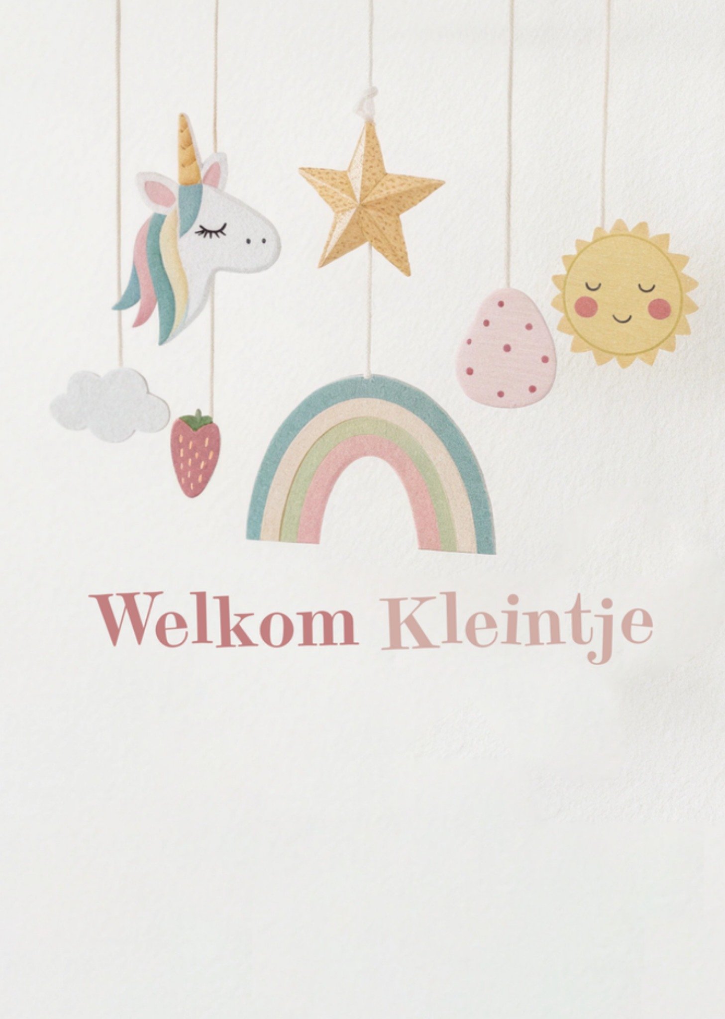 Geboortekaart Welkom Kleintje Geïllustreerde babymobiel Kaart Greetz