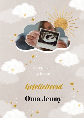 Een Kleinkind Op Komst Geïllustreerde Wolken Foto Upload Oma Felicitatie Kaart