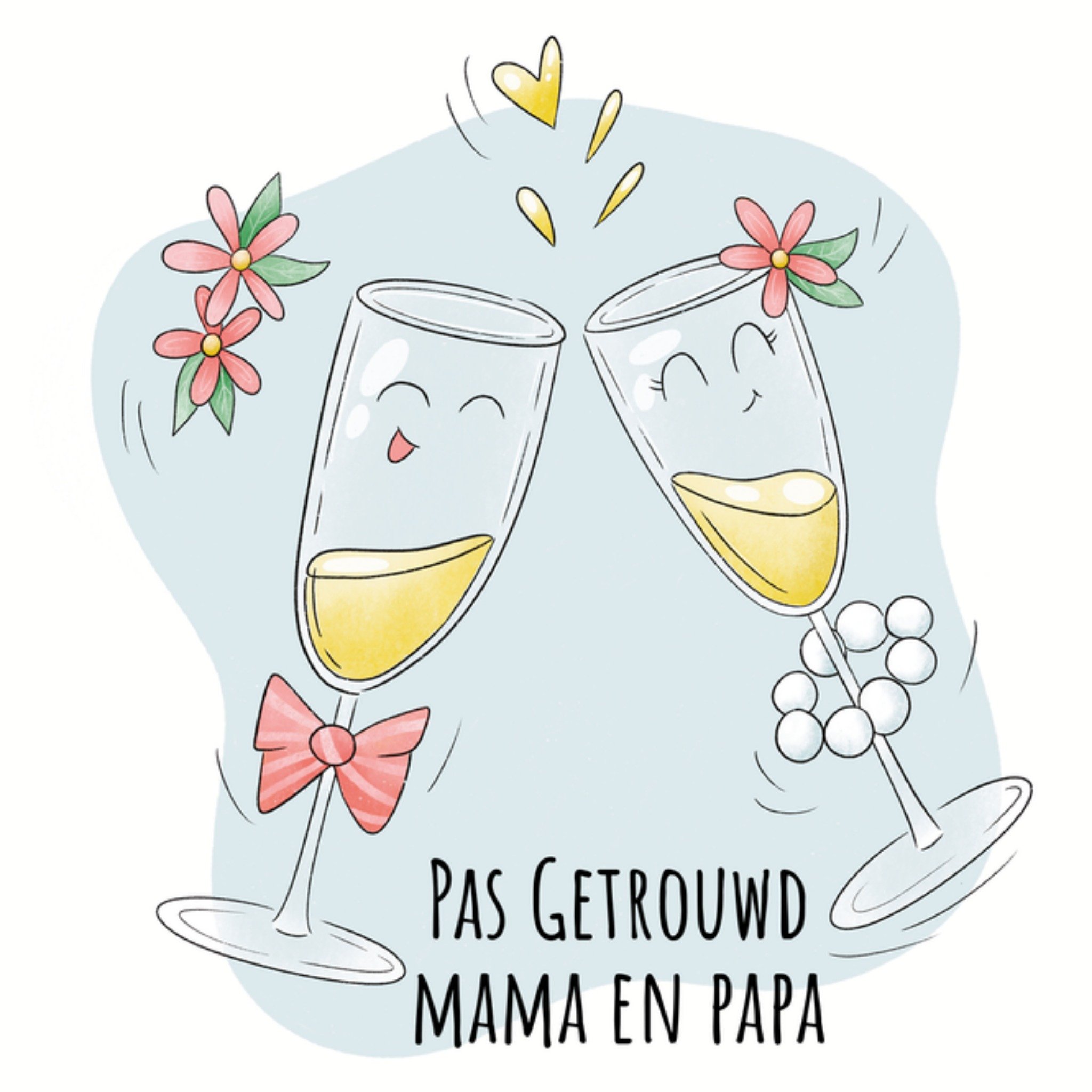 Studio Fred Huwelijkskaart Pas getrouwd mama en papa Vierkante Kaart Studio Fred Illustraties