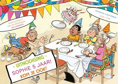 Kom Je Ook Geïllustreerd Kinderfeestje 5e Verjaardag Uitnodiging Kaart