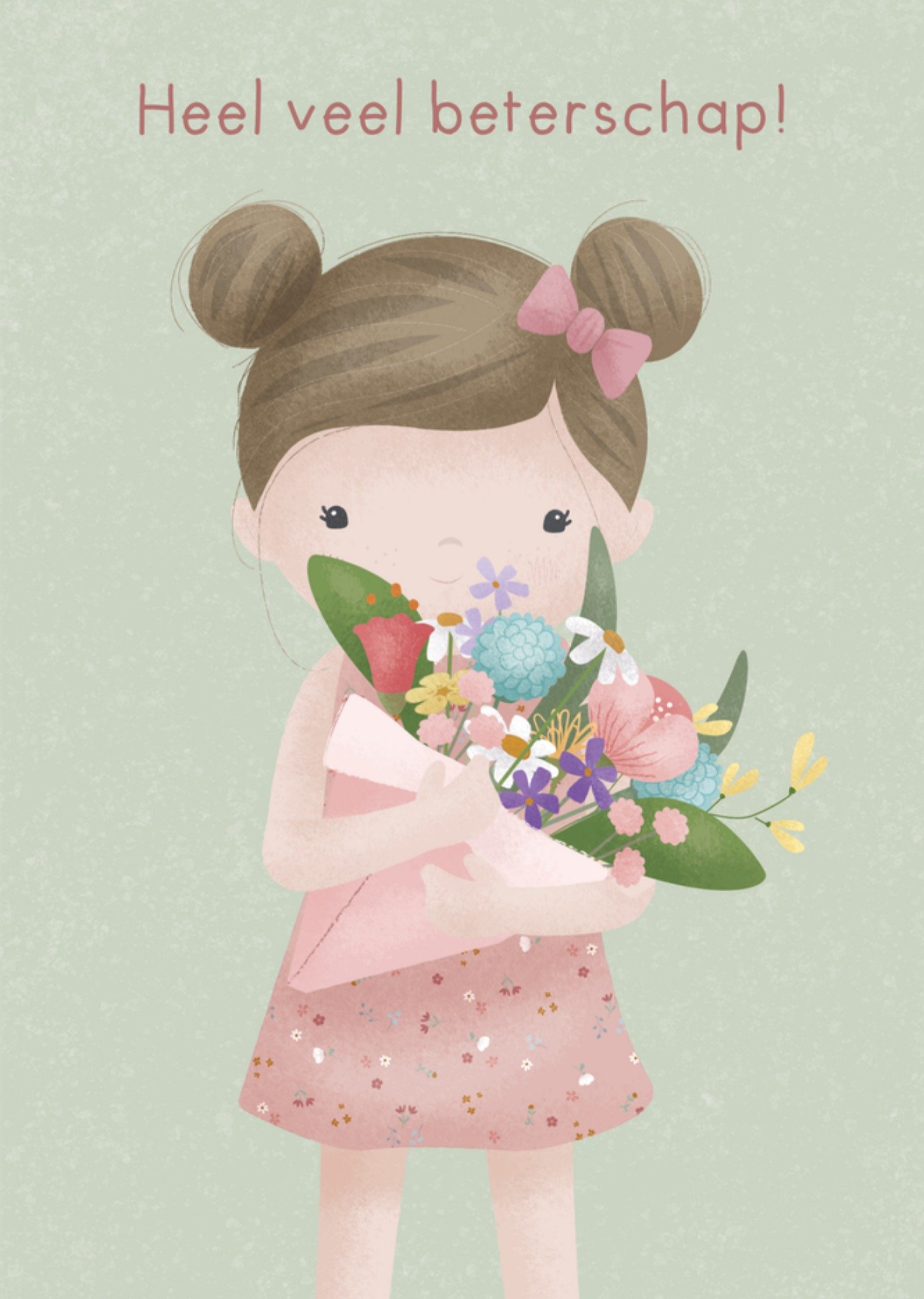 Beterschapskaart Bloemen Meisje Kaart Little Dutch