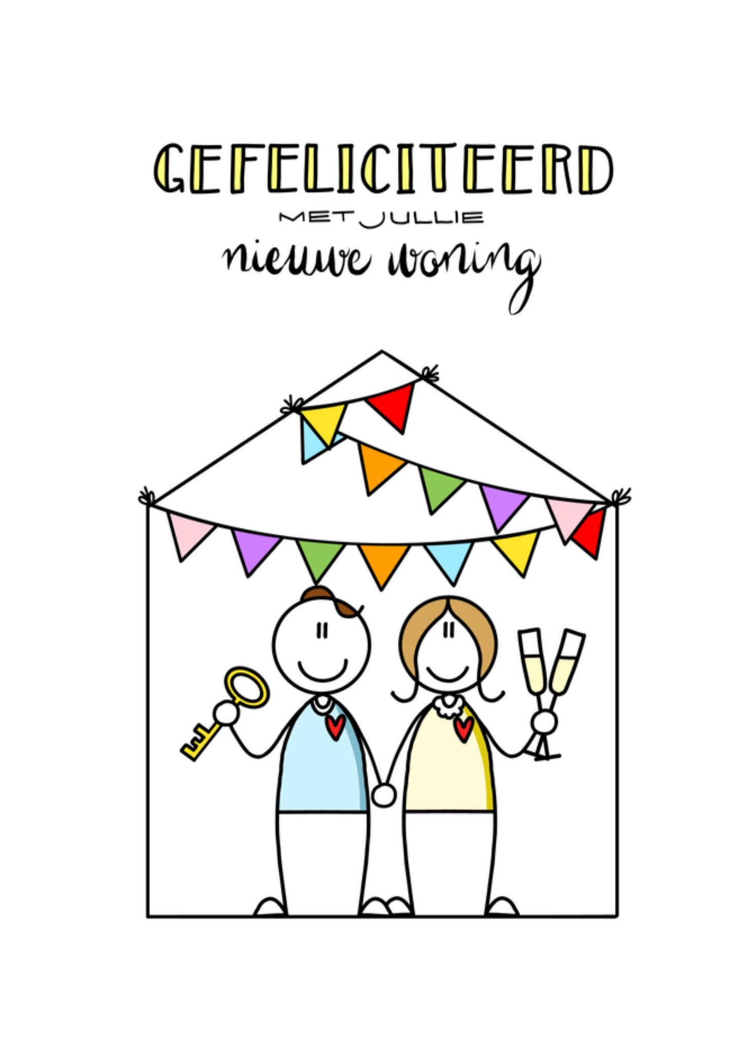 Nieuwe woning kaart Gefeliciteerd Stel Kaart YH Tekent