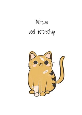 Mi-Auw Veel Beterschap Geïllustreerde Kat Kaart