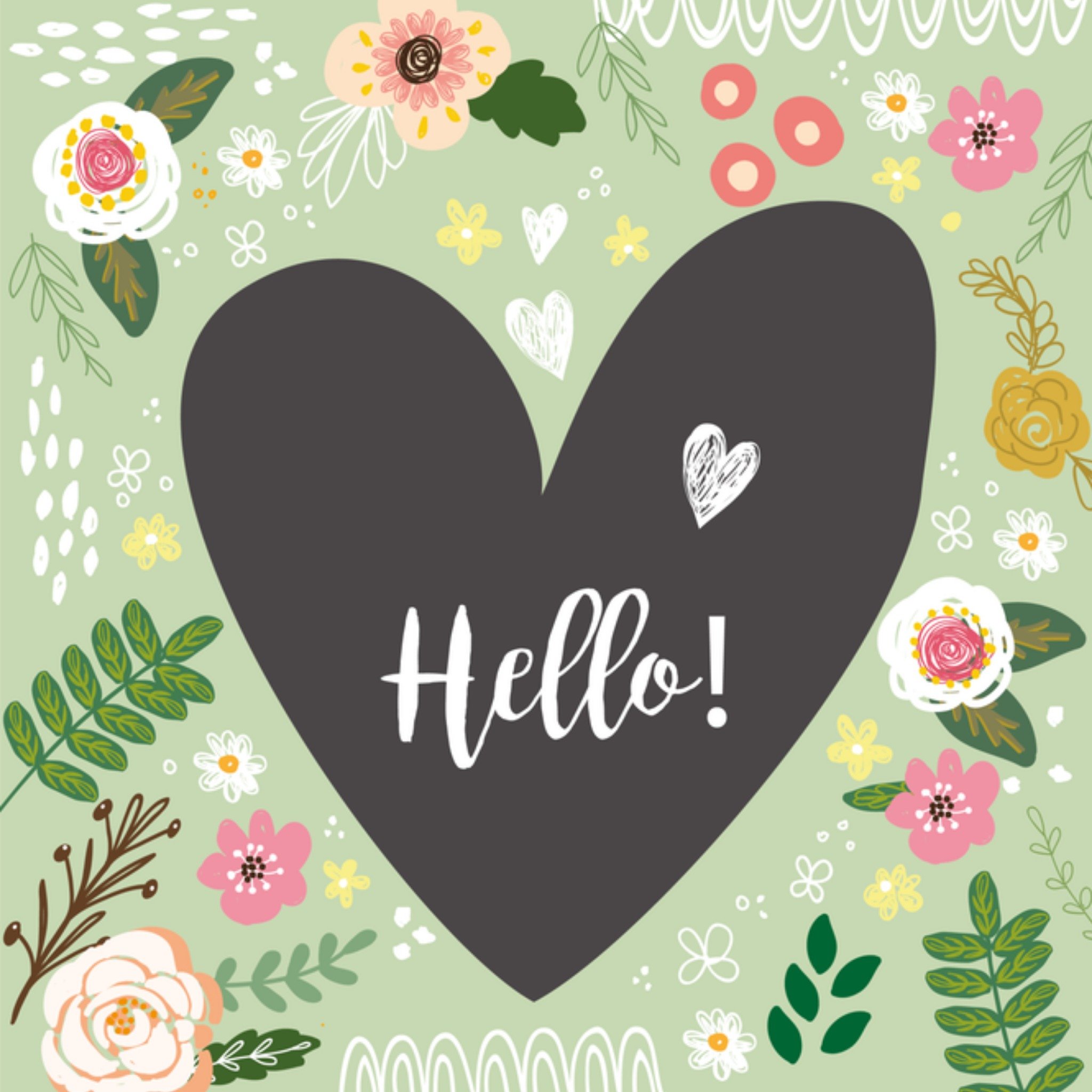 Zomaar kaartje Hartje Groen Bloemen Vierkante Kaart Tsjip