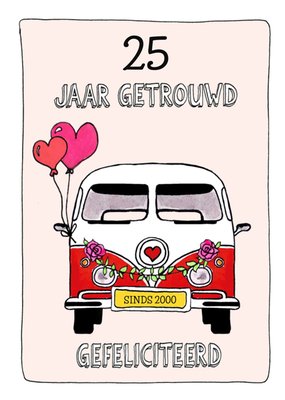 Geïllustreerde Camperbus 25e Huwelijksjubileum Kaart