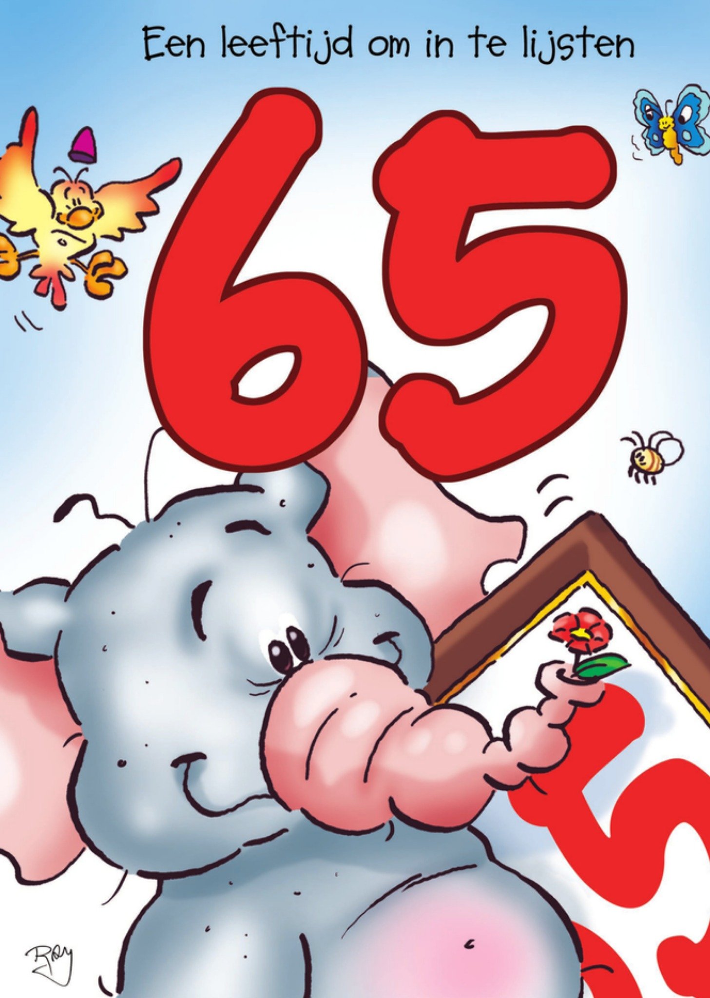 Verjaardagskaart olifant 65 jaar Kaart Doodles