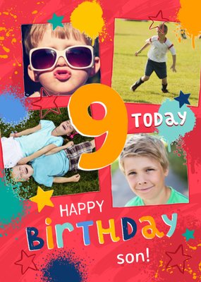 Kleurrijke Spetters Collage Zoon 9e Verjaardag Kaart