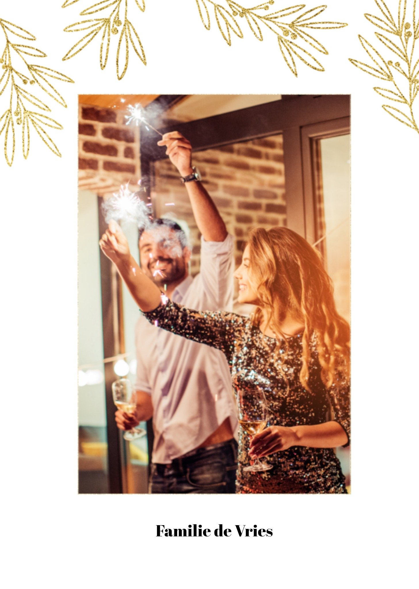 Nieuwjaarskaart Met foto naam Goud Greetz